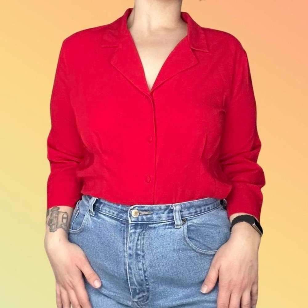 Red Button Up Blouse